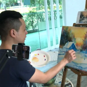 Student painting from home during ZOOM LIVE Art Sessions – Two Sessions for Acrylic Painting series