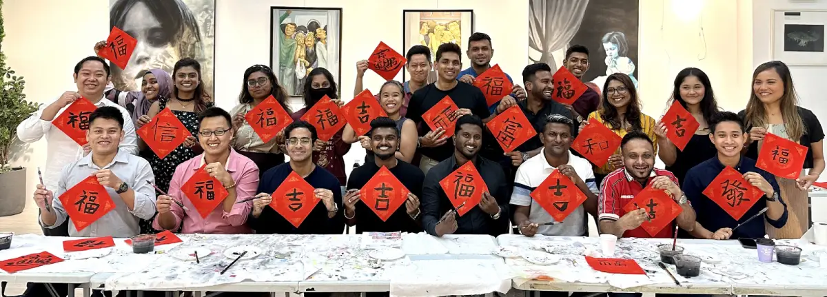chinese calligraphy couplet writing on square paper art workshop in singapore visual arts centre