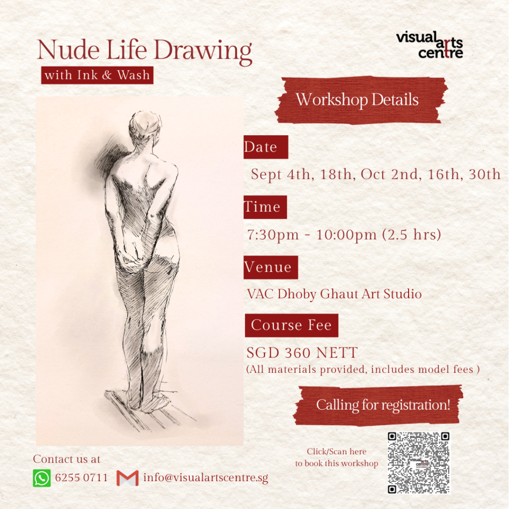 Nude Life Drawing Art Course With Ink & Wash in Singapore Guided & Non-guided