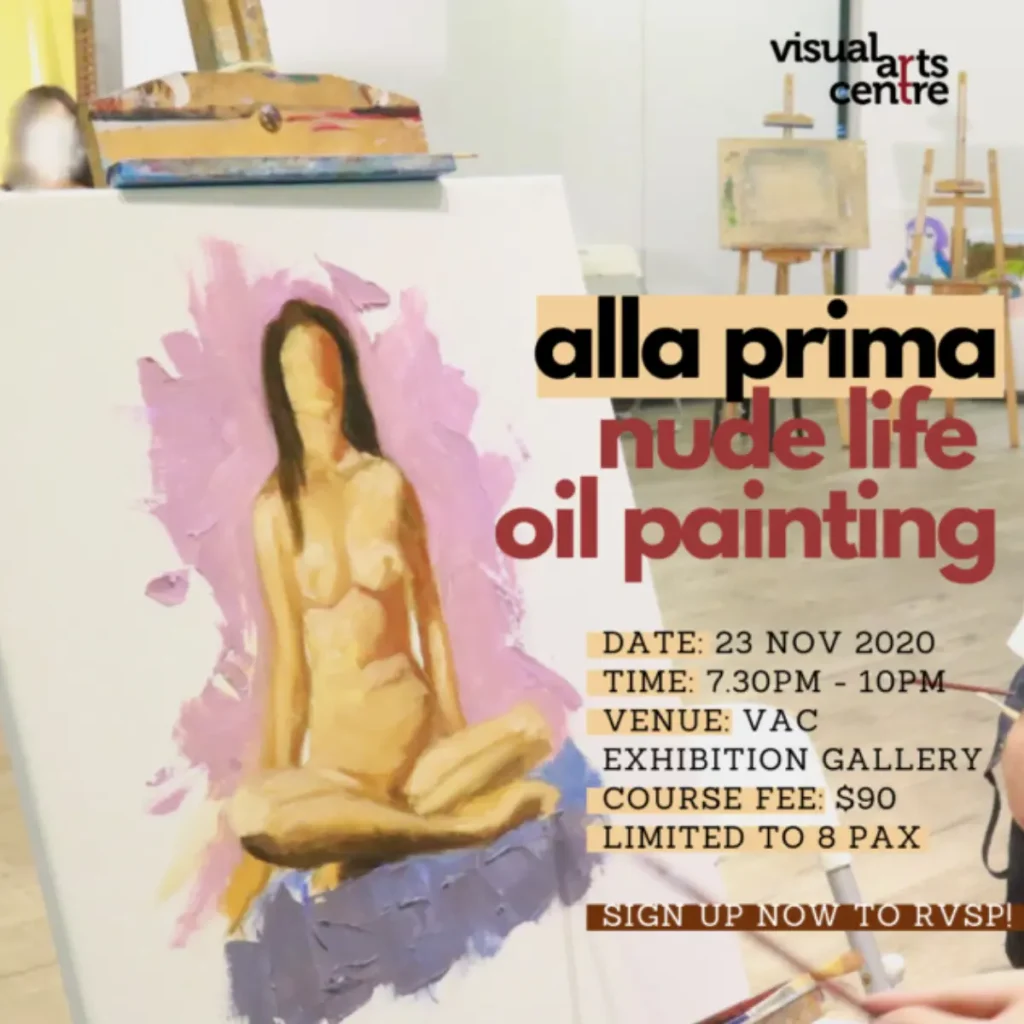Artist painting a live nude model using oil paints in an alla prima workshop