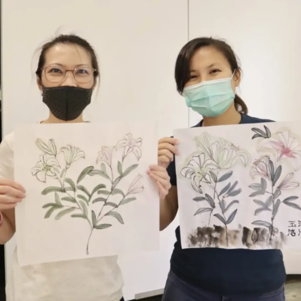 Chinese ink painting class at Visual Arts Centre Singapore, participants learning traditional brush and ink techniques.