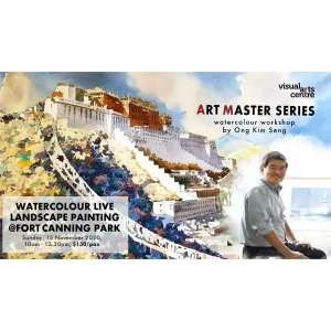 Participants painting a landscape under Ong Kim Seng’s guidance in live watercolour workshop