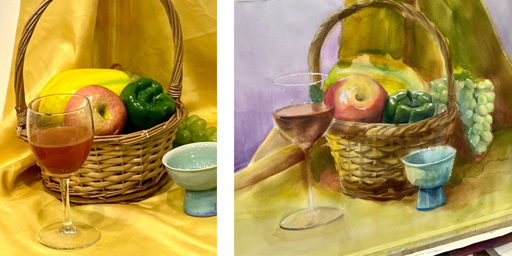 Visual Arts Centre - Watercolour still-life painting of fruit basket!