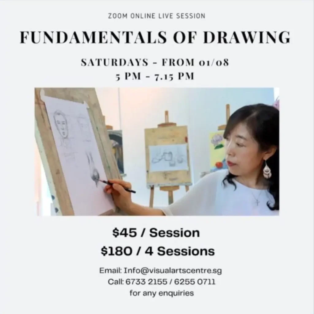 Adult student sketching still life during Fundamentals of Drawing and Sketching Zoom workshop