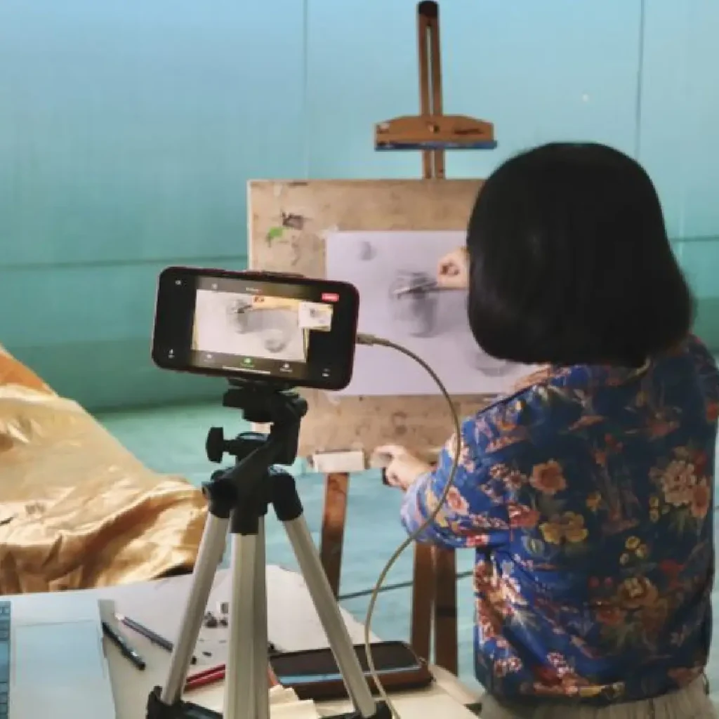 Participant sketching a landscape during Fundamentals of Drawing and Sketching workshop via Zoom