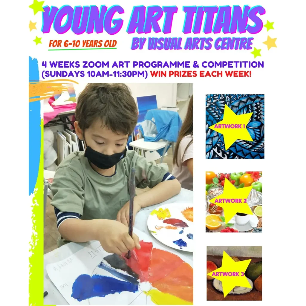 Young Art Titans Kids Zoom Art Class Singapore: Engaging online art session for children aged 6–10, featuring step-by-step guidance and interactive learning