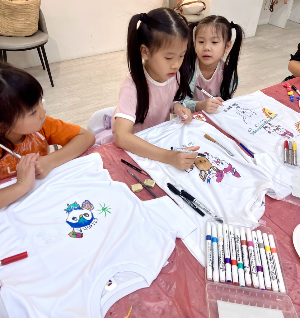 Kid birthday t-shirt acrylic painting art jamming Visual Arts Centre Singapore