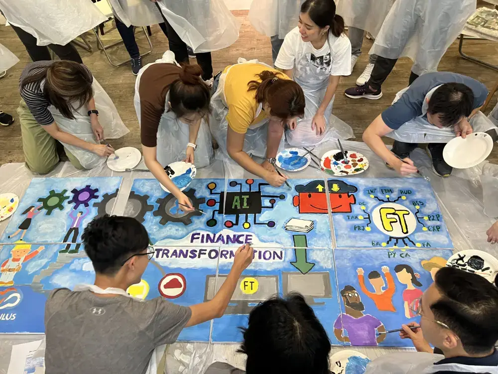 Mural Group painting team bonding art jamming in progress