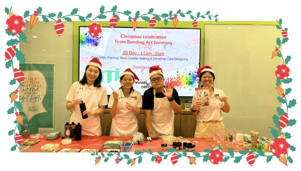 Christmas team bonding art jamming with Visual Arts Centre
