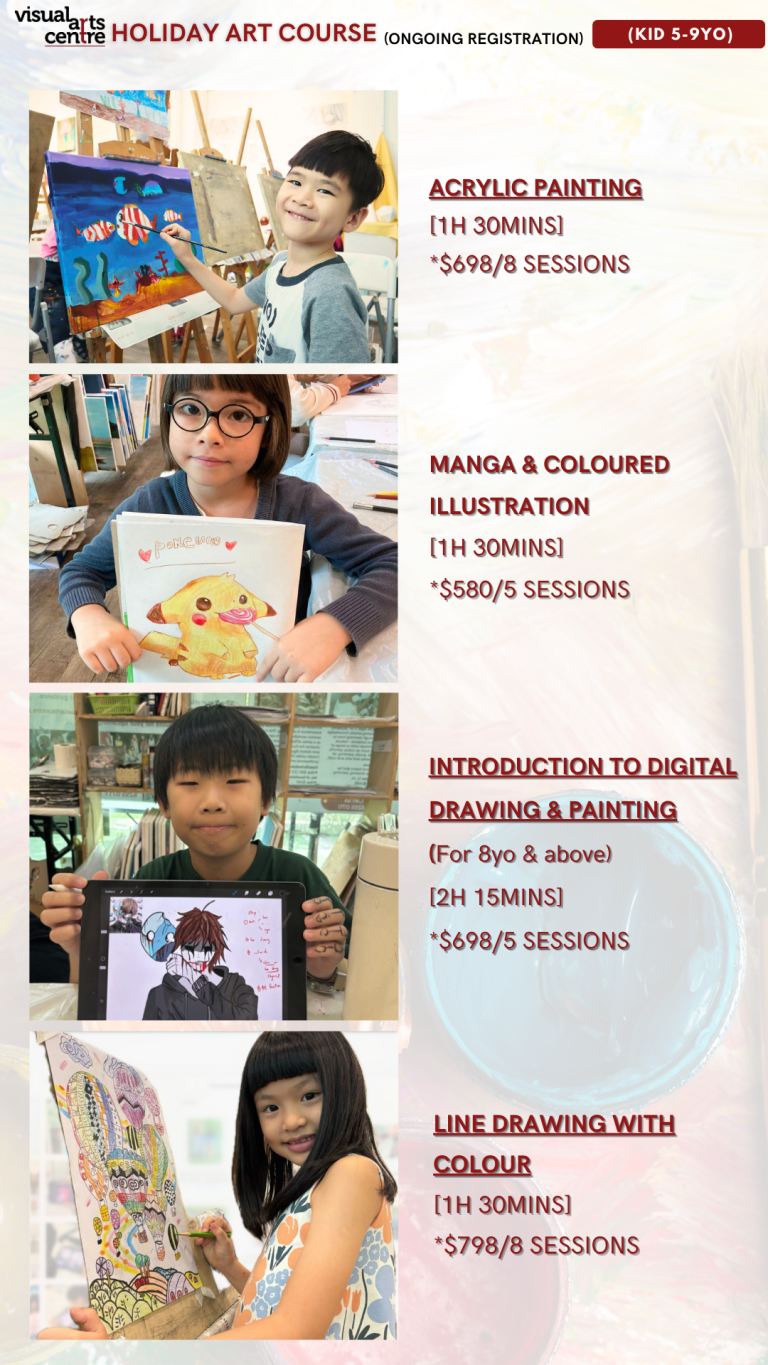 holiday teenager art course, art class singapore drawing and sketching, watercolour painting, acrylic painting, manga & coloured illustration, introduction to digital drawing and painting, line drawing with colour