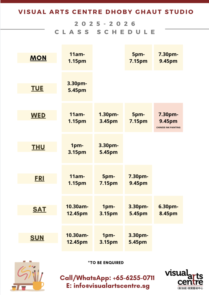 Art class schedule for holiday kids and teens in Visual Arts Centre