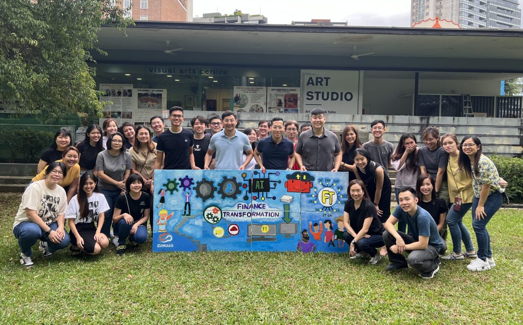 final group photo for AGD Mural acrylic painting team bonding art jamming