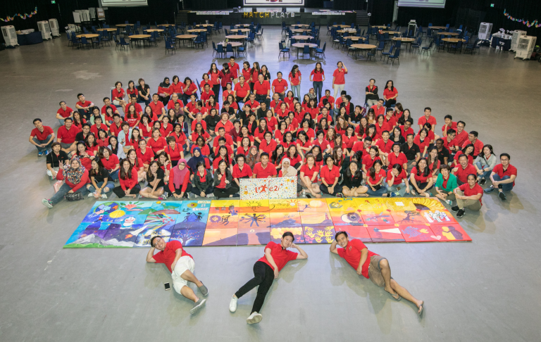 custom made artwork mural for company with Visual Arts Centre art jamming team bonding