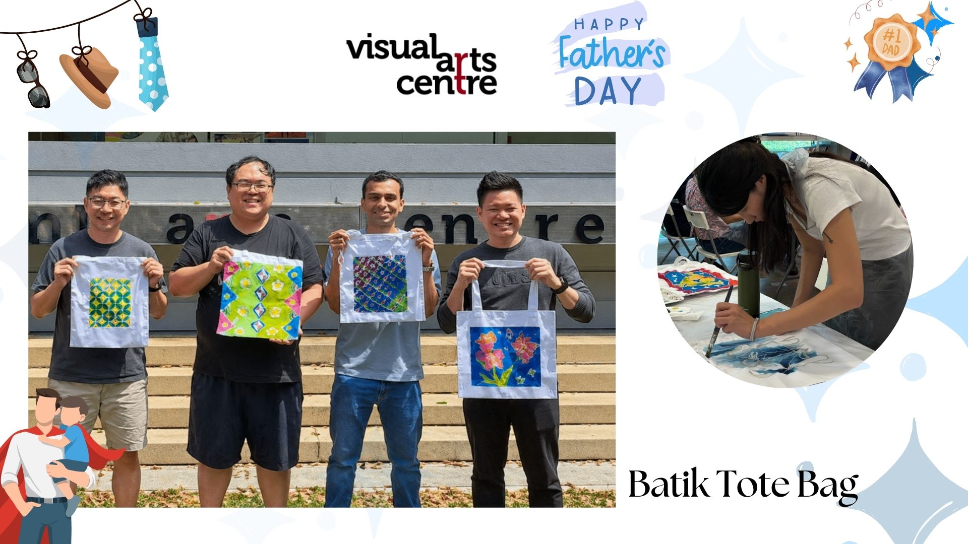 Father's Day art activity batik tote bag painting art workshop art jamming Visual Arts Centre
