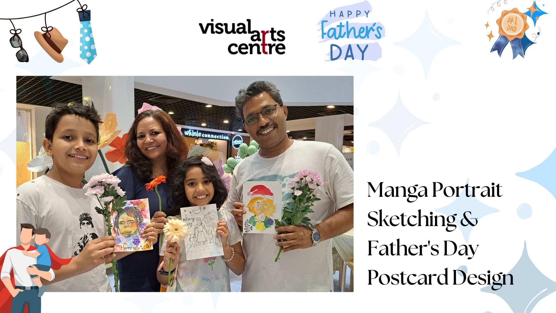 Father's Day art activity Manga Portrait Sketching & Father's Day Postcard Design art workshop art jamming Visual Arts Centre