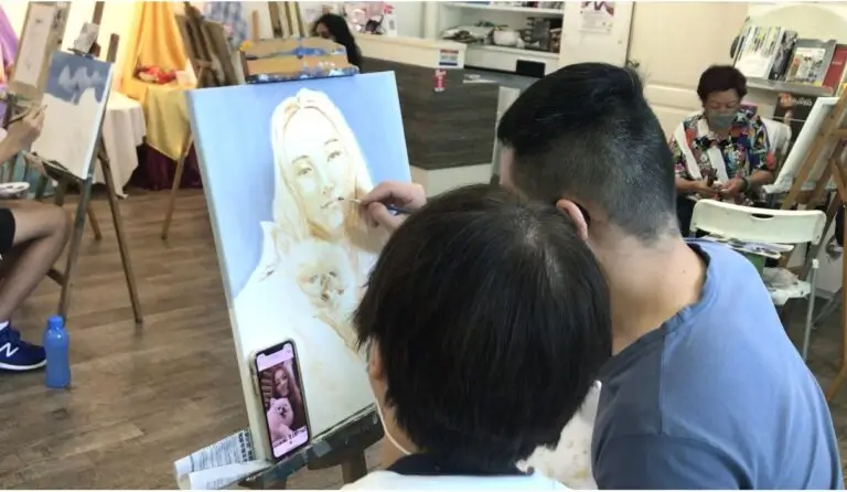 Art instructor guiding student - Oil Painting - Visual Arts Centre - Singapore