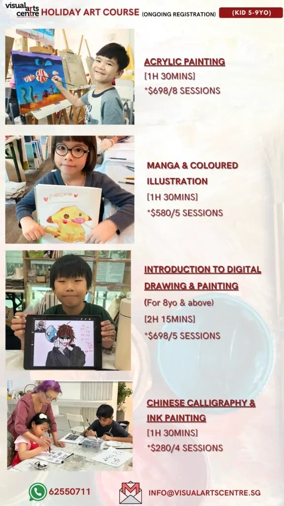 Visual Arts Centre kid holiday art class holiday art courses - acrylic painting, manga & coloured illustration, introduction to digital art drawing & painting, Chinese ink painting & calligraphy