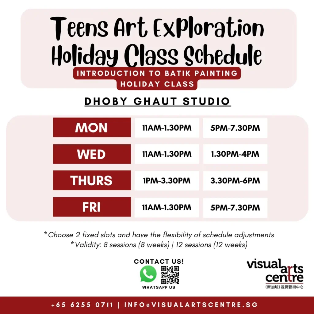 TEENS march holiday art class art course Visual Arts Centre Singapore introduction to batik painting
