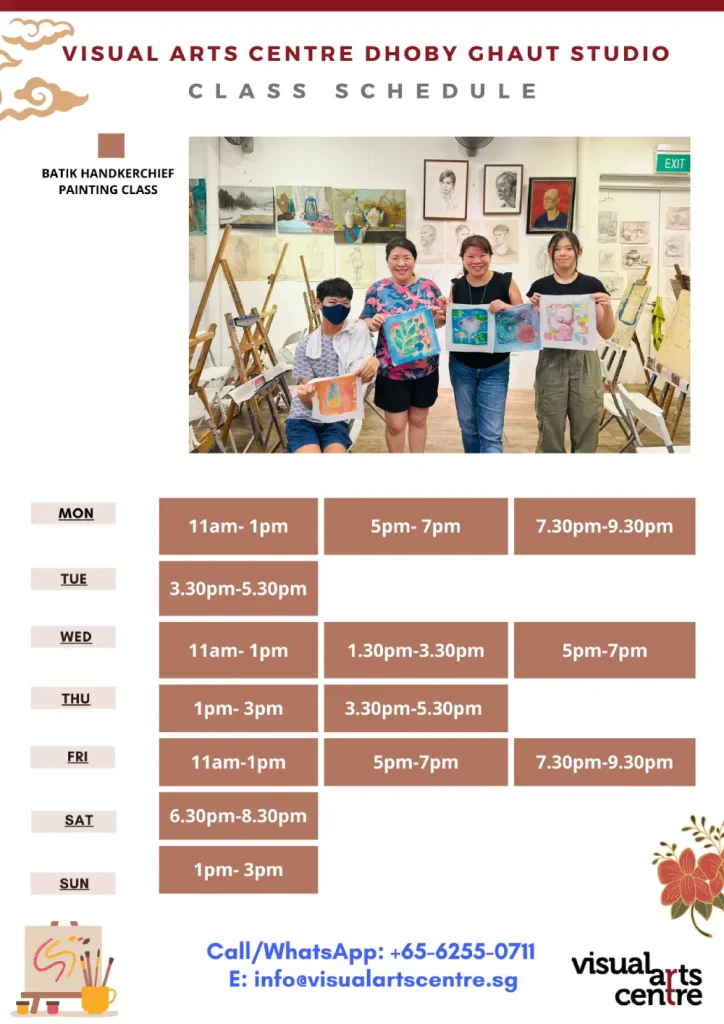 2024 Art Class Schedule batik handkerchief painting Visual Arts Centre Dhoby Ghaut studio
