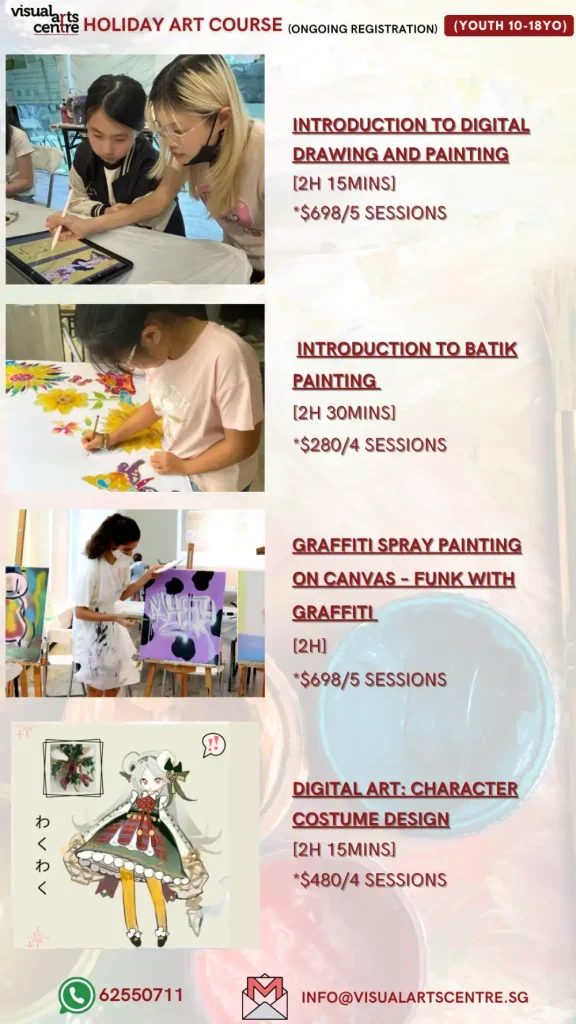Visual Arts Centre Youth and teenager holiday art class holiday art courses - digital art, batik painting, graffiti spray painting, digital art character costume design