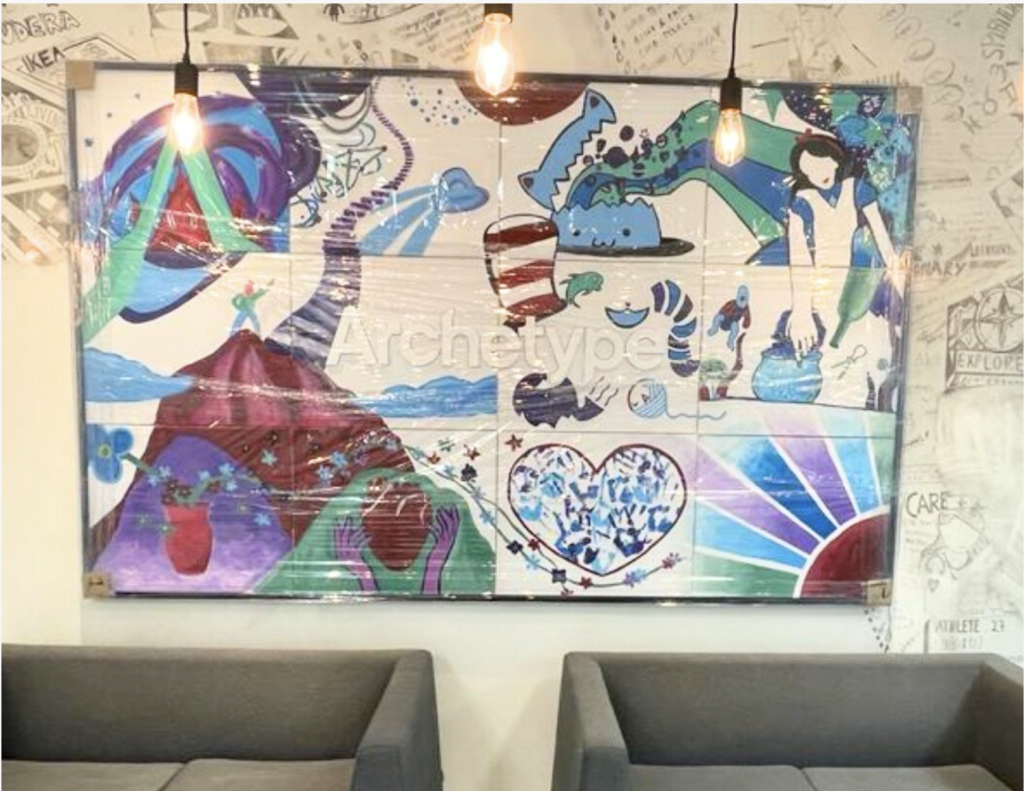 mural acrylic painting team bonding art jamming on canvas with Visual Arts Centre