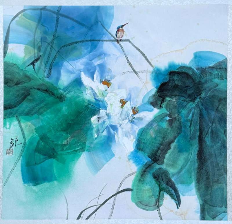 fan_shao_hua_artwork_for_sale_翠⻦赏荷_the_lotus_cradle_of_the_emerald_bird