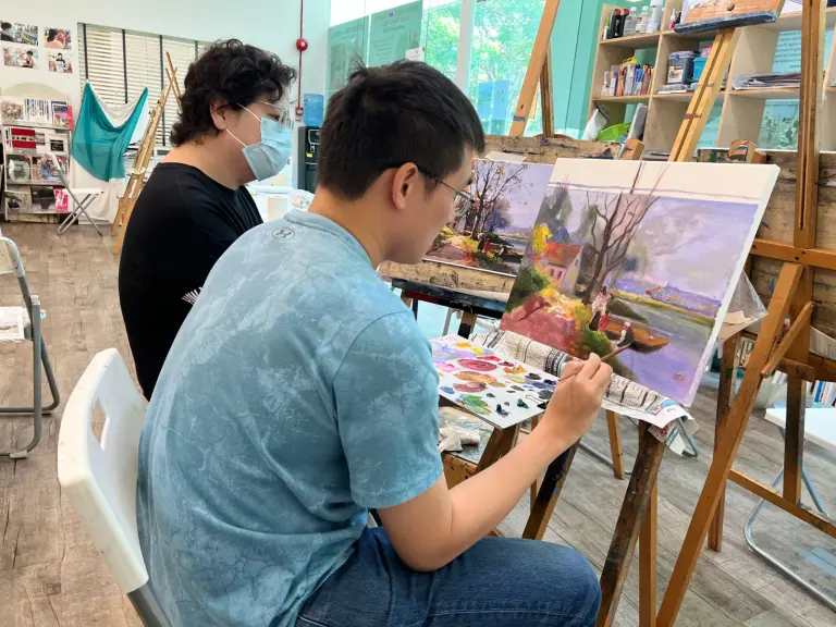 Private Class at adult oil painting art class art course Visualartscentre Singapore
