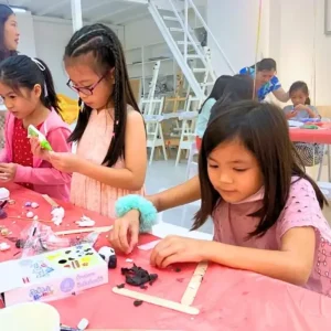 Children learning air dry clay modelling at Visual Arts Centre Singapore