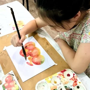 Children learning line drawing and watercolour painting at Visual Arts Centre Singapore