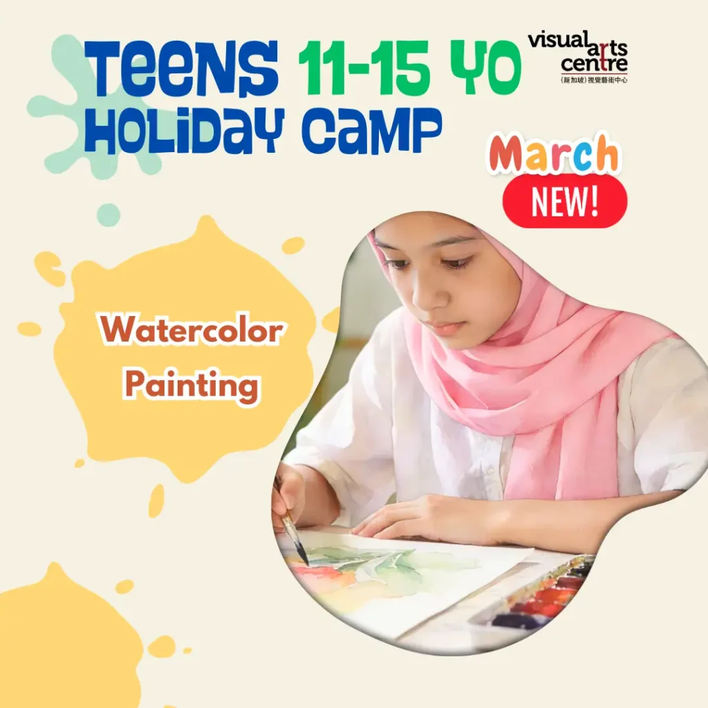 watercolour painting chinese calligraphy fan 1 day art camp Art class schedule for holiday kids and teens in Visual Arts Centre
