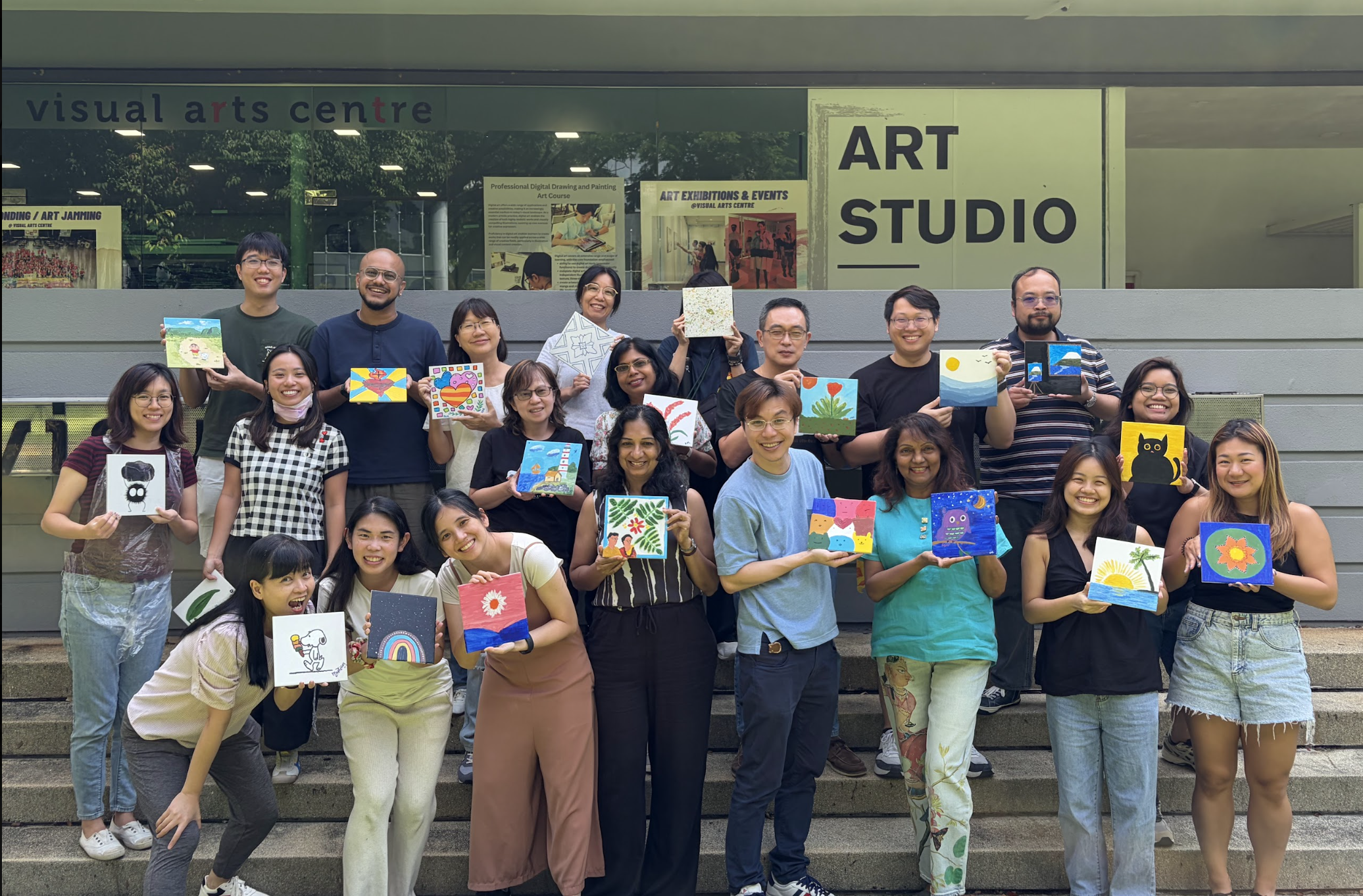 Peranakan tile painting art workshop Racial Harmony Day & National Day art jamming team bonding group photo