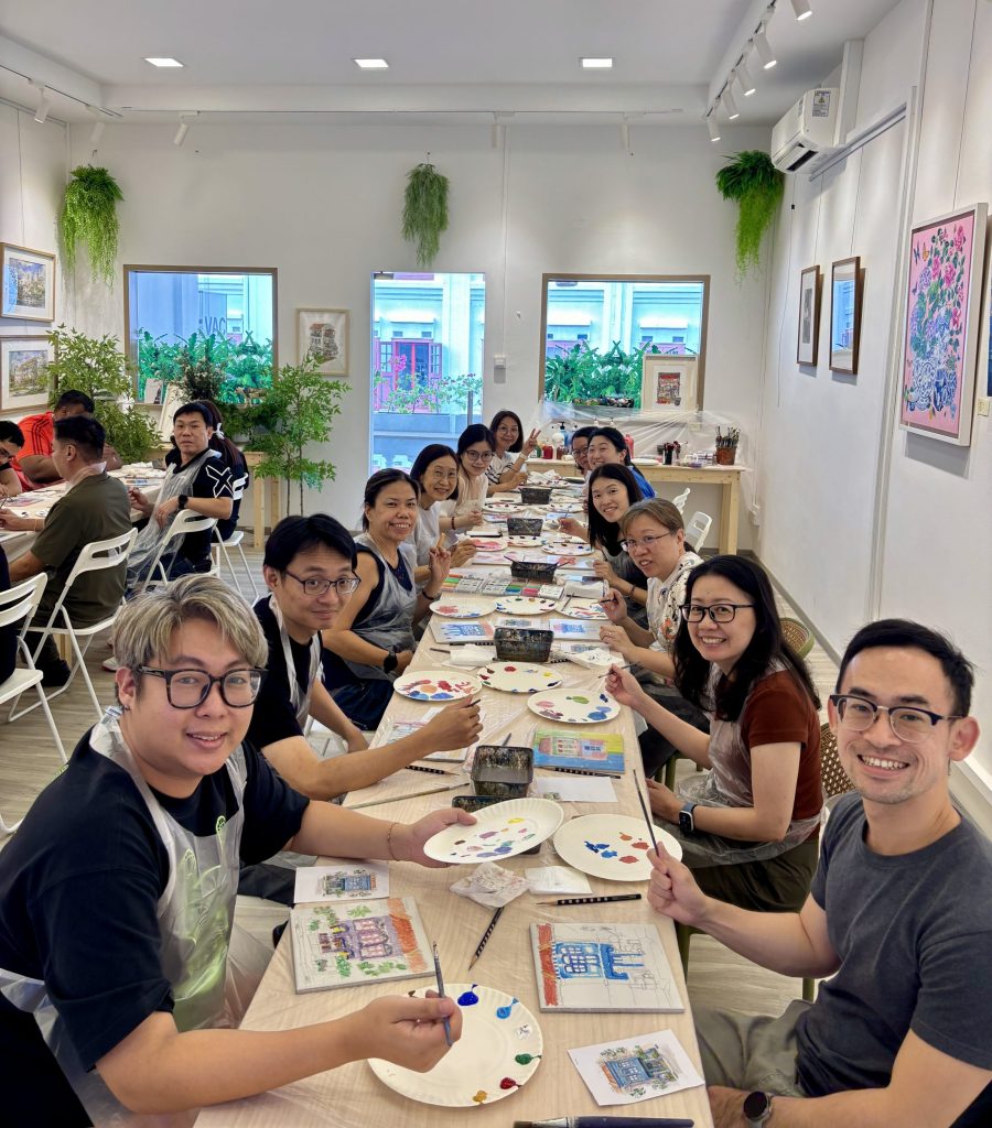 Best Chinatown Team Bonding Location in Singapore at VAC Art Gallery & Studio Corporate Team Bonding Art Jamming Mural Painting